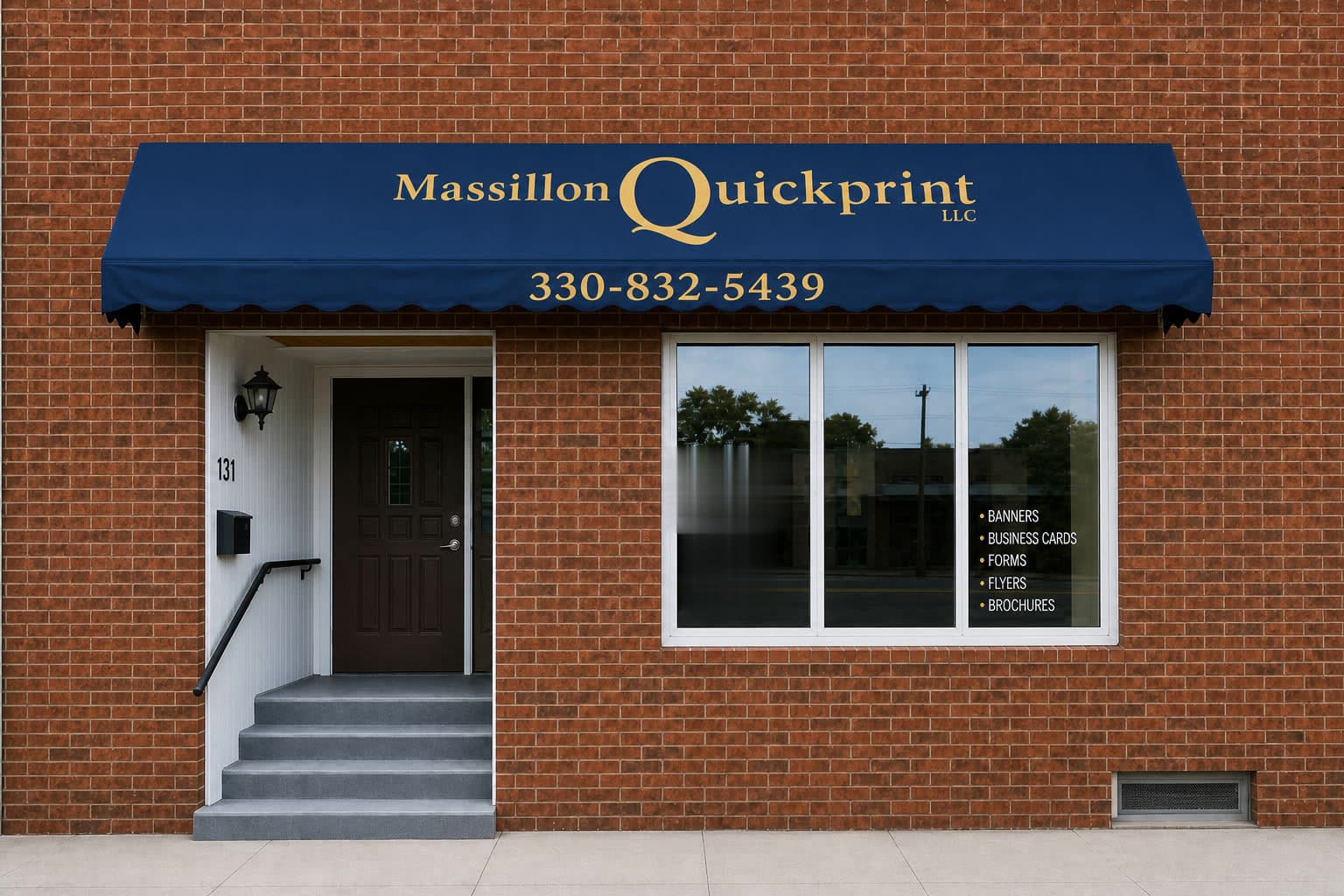 The brick storefront of Massillon Quickprint LLC at 131 First St. N.E.